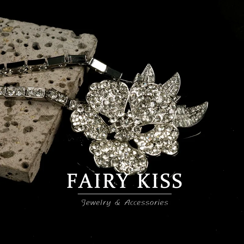 خمر انفصال قلادة بروش قلادة من الذهب الأبيض الماس الزهور قلادة سكرانشيليا بيجولتيريا #3