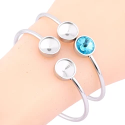 2pcs Stainless Steel Fit 10mm Pointback Stone Cabochon Bracelet Base Setting Blanks Diy bendable cuff Bangle Bezel Trays