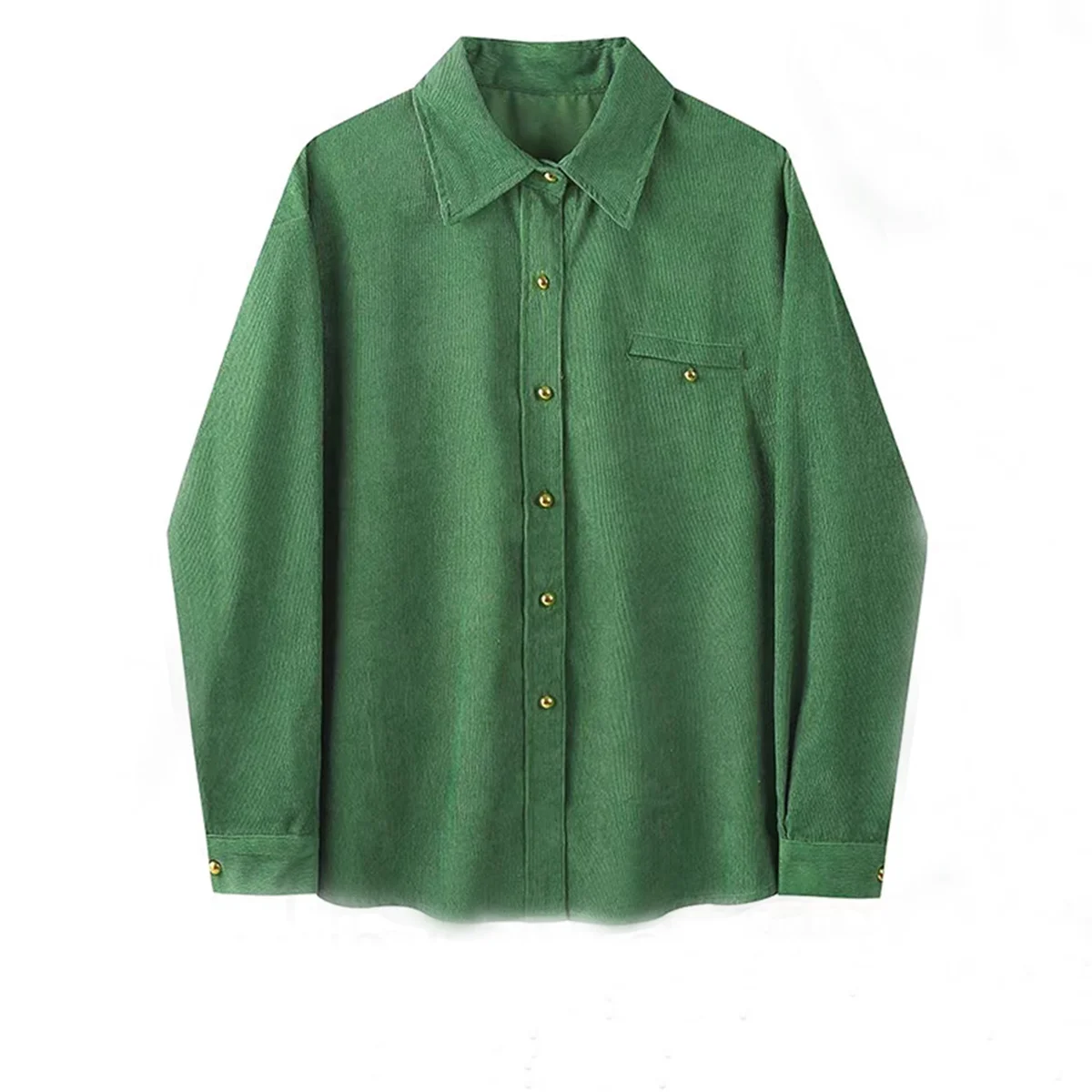 قمصان نسائية كلاسيكية بأكمام طويلة باللون الأخضر للخريف والشتاء بلوزات غير رسمية بياقة مقلوبة للسيدات سترات قميص نسائية
