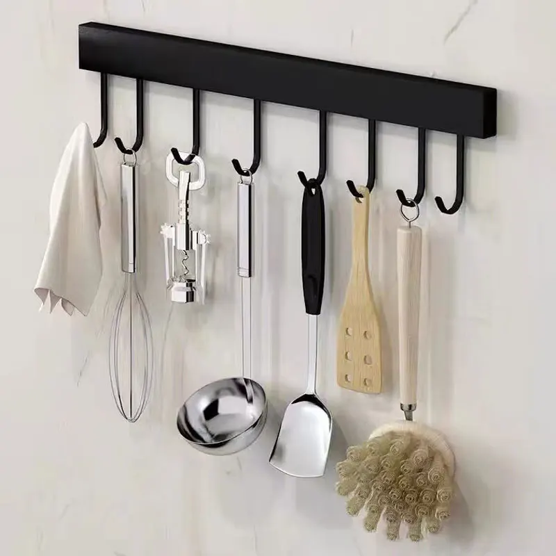 1pc No Punch Stainless Steel Kitchen Shelf Wall Hook Rack