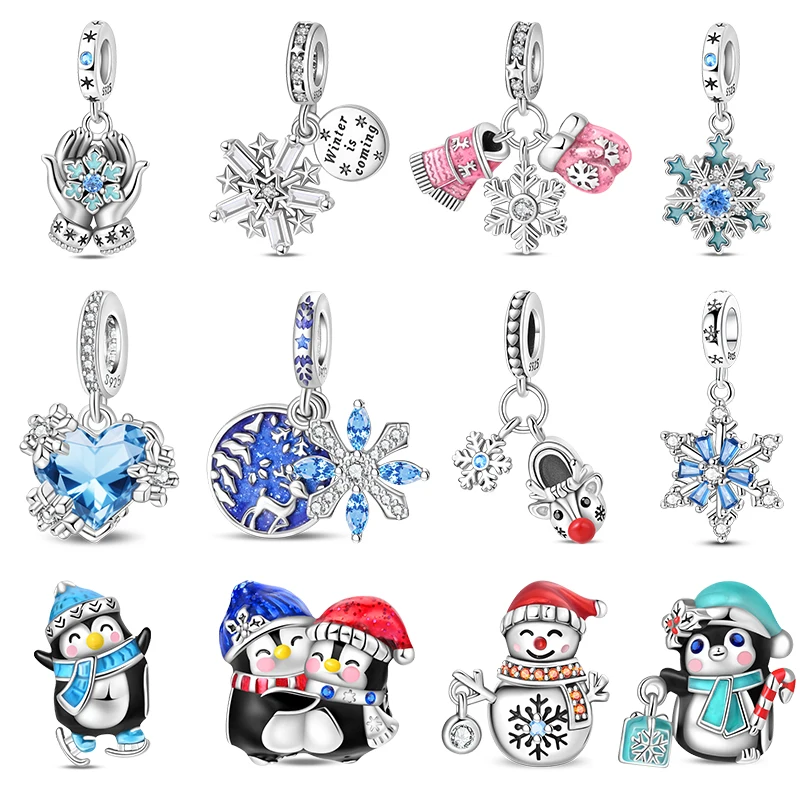 New 925 Sterling Silver Charms Bead Snowflake Penguin Snowman Dangle Fit Original Bracelet DIY Women Fine Birthday Jewelry Gifts
