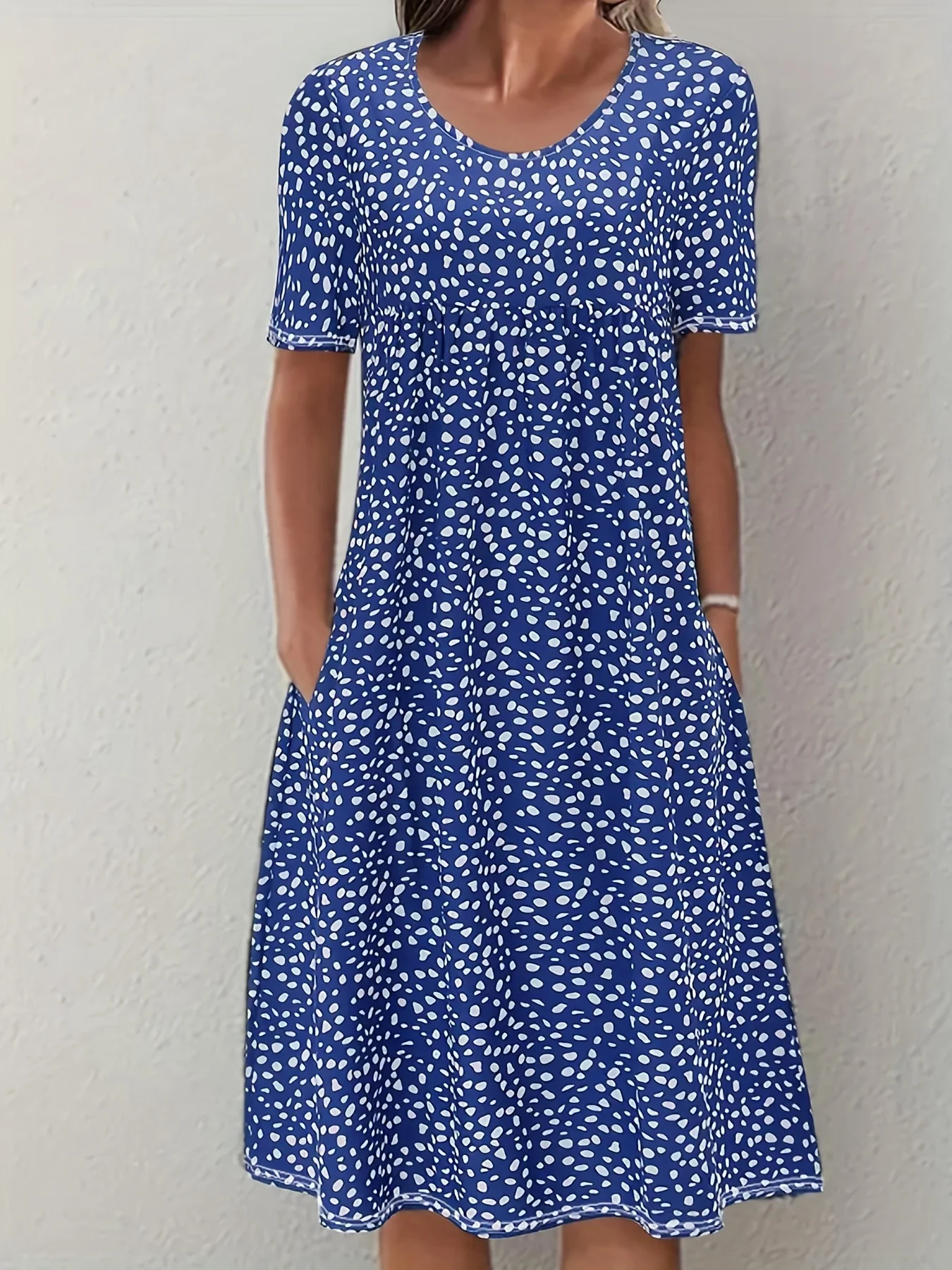 فستان نسائي بوهيمي بأكمام قصيرة بزهور ، فستان فضفاض غير رسمي ، رقبة مستديرة #4