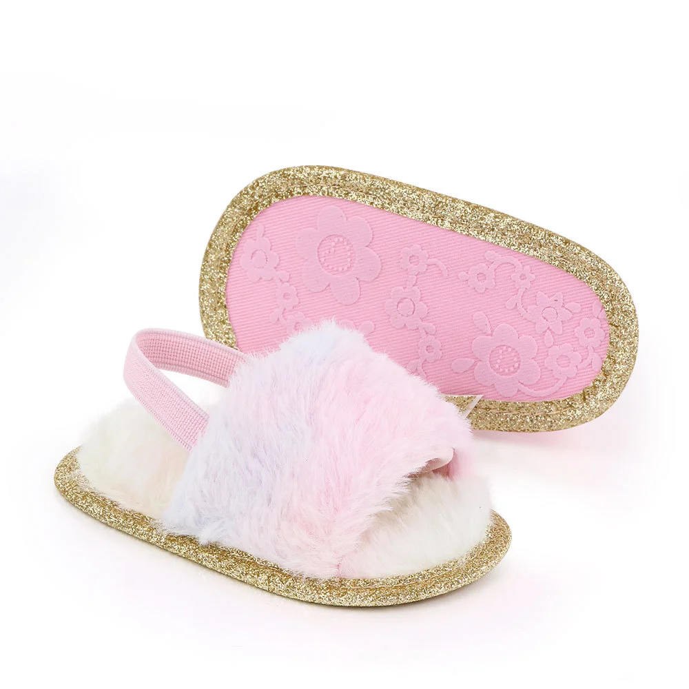 New Warm Baby Boy Girl Shoes Multicolor Fluff Baby Girl Slipper Flower Newborn Toddler Anti-Slip First Walkers Crib Shoes