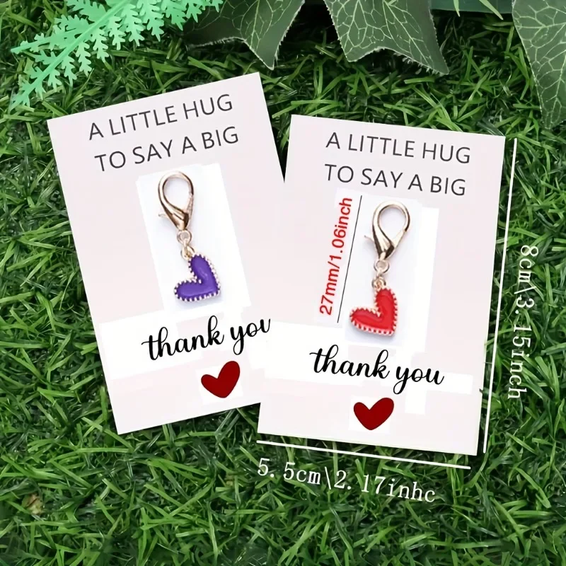 6pcs Zinc Alloy Heart Keychain Set with Thank You Cards - Lobster Clasp Charms - Couple Keyrings for  Weddings, Graduation