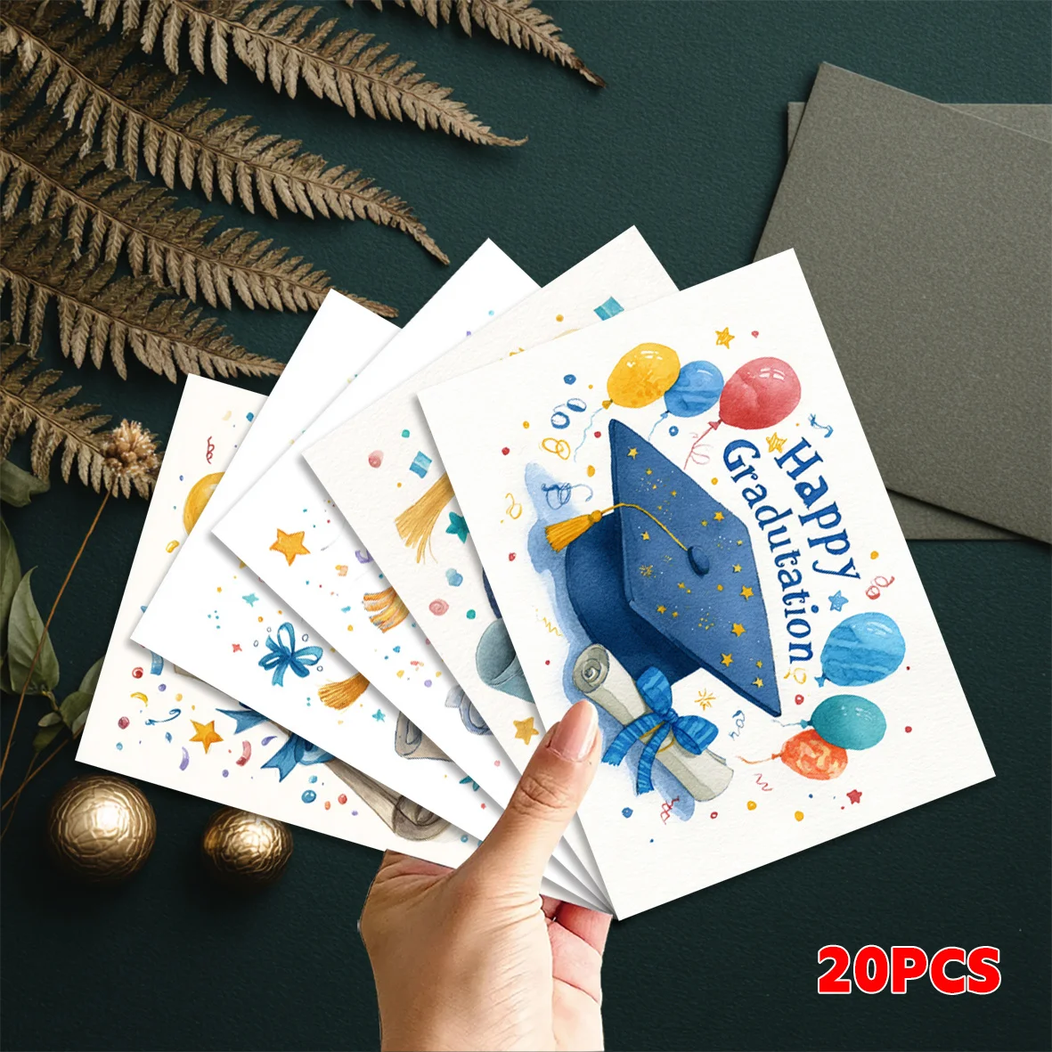 20PCS Graduation Themed Greeting Cards, Degree Caps, Colorful Balloons, Blank Design on The Back That Can Be Written - view 4