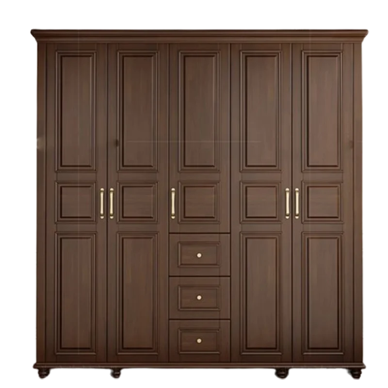 American Retro Wardrobe Wood Large Black Walnut Wardrobe 4 Doors Cabinet Vestidores De Armario Abiertos Ropero Furniture