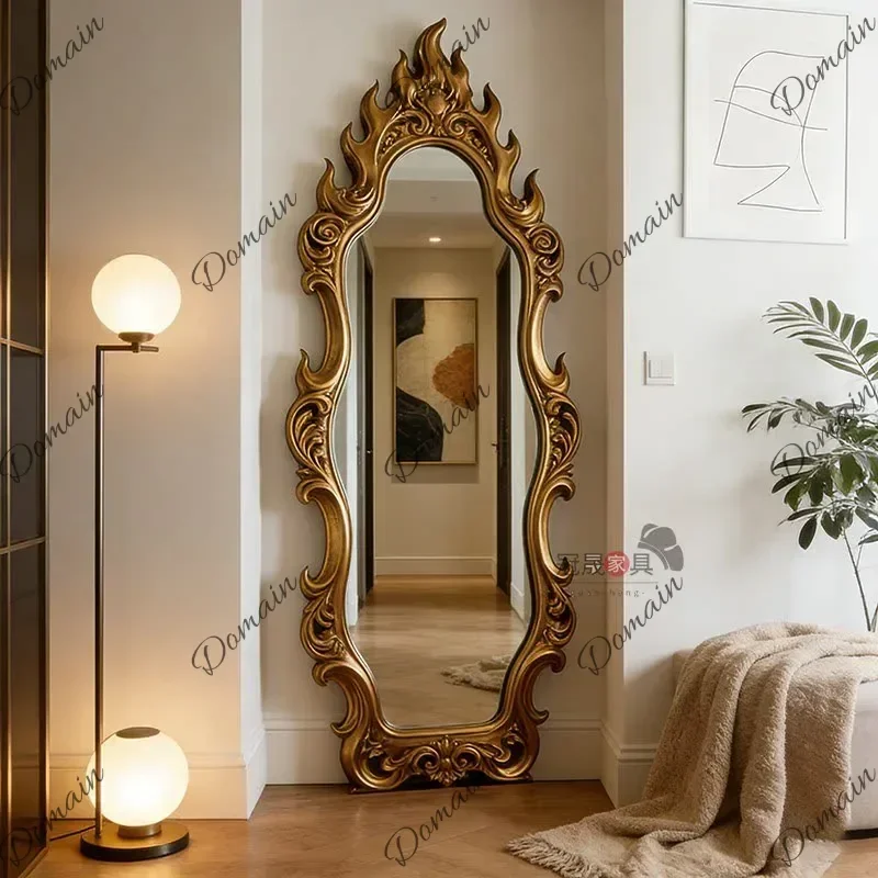 9X Carved Border Living Room Full-length Mirror French Classical Art Special-shaped Floor Mirror