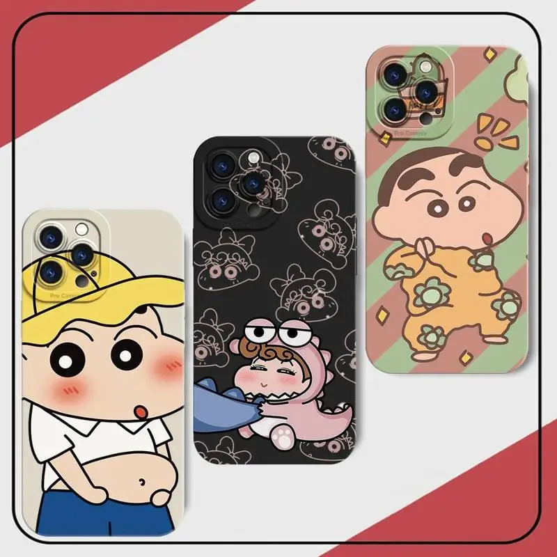 Cute C-Crayon S-Shin-Chan Cartoon Phone Case for iPhone 15 14 11 Pro Max 13 12 Mini XR X SE 7 8 6 6S Plus Silicone Frame Funda