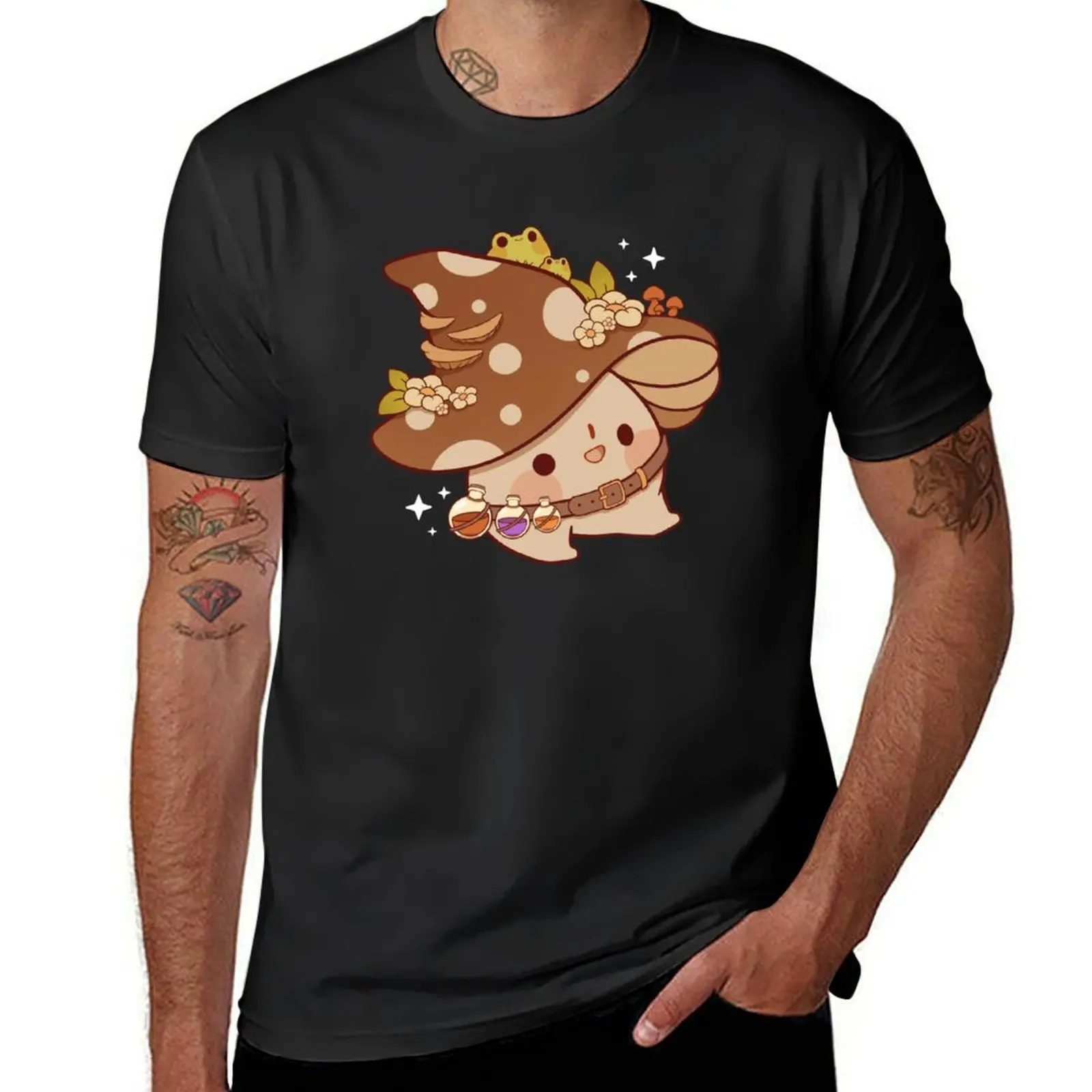 Witchy mushroom with potions T-Shirt anime clothes graphics clothes for men