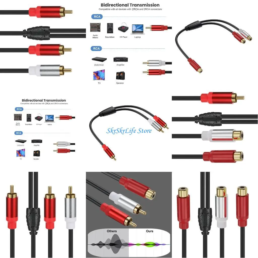 

E65E 30cm RCA Cable for TV and HDTV, Gold Plate 1 to 2 RCA Splitter Cord