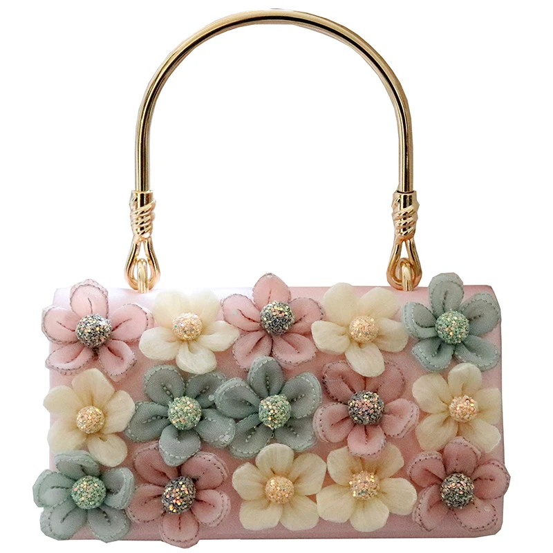 Personalized Fashion Minority Foreign Flower Bag 2022 Spring New Fashion Women\'s Bag Shoulder Messenger Chain Pearl Square Bag