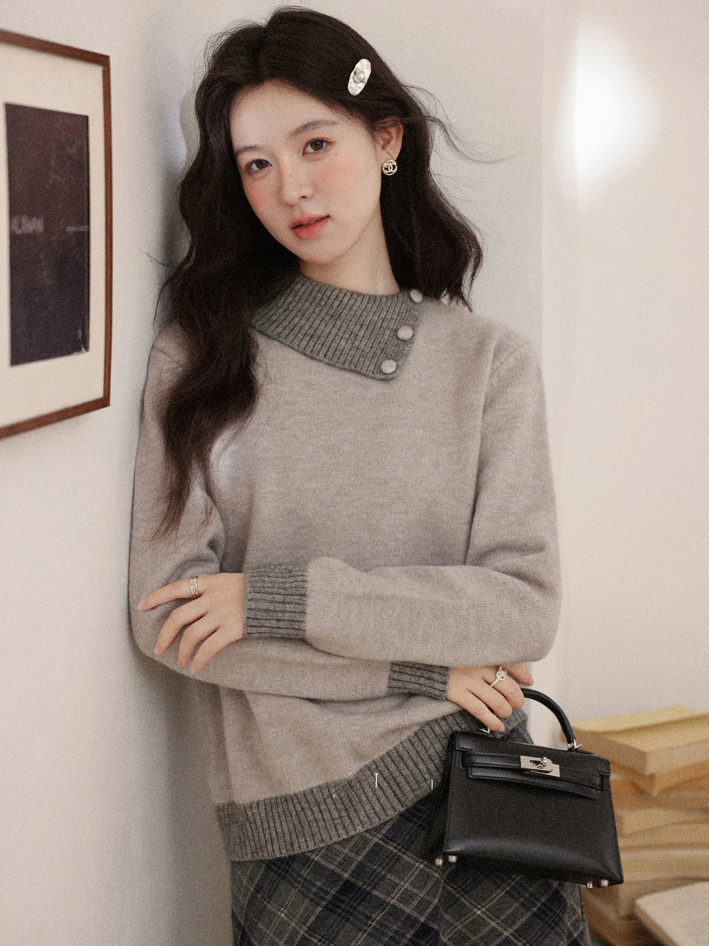 

ay Long Sve Knitted Sweater Women's Autumn Winter New Sle Layered Top Irregular Color round Ne Button Front Cardigan
