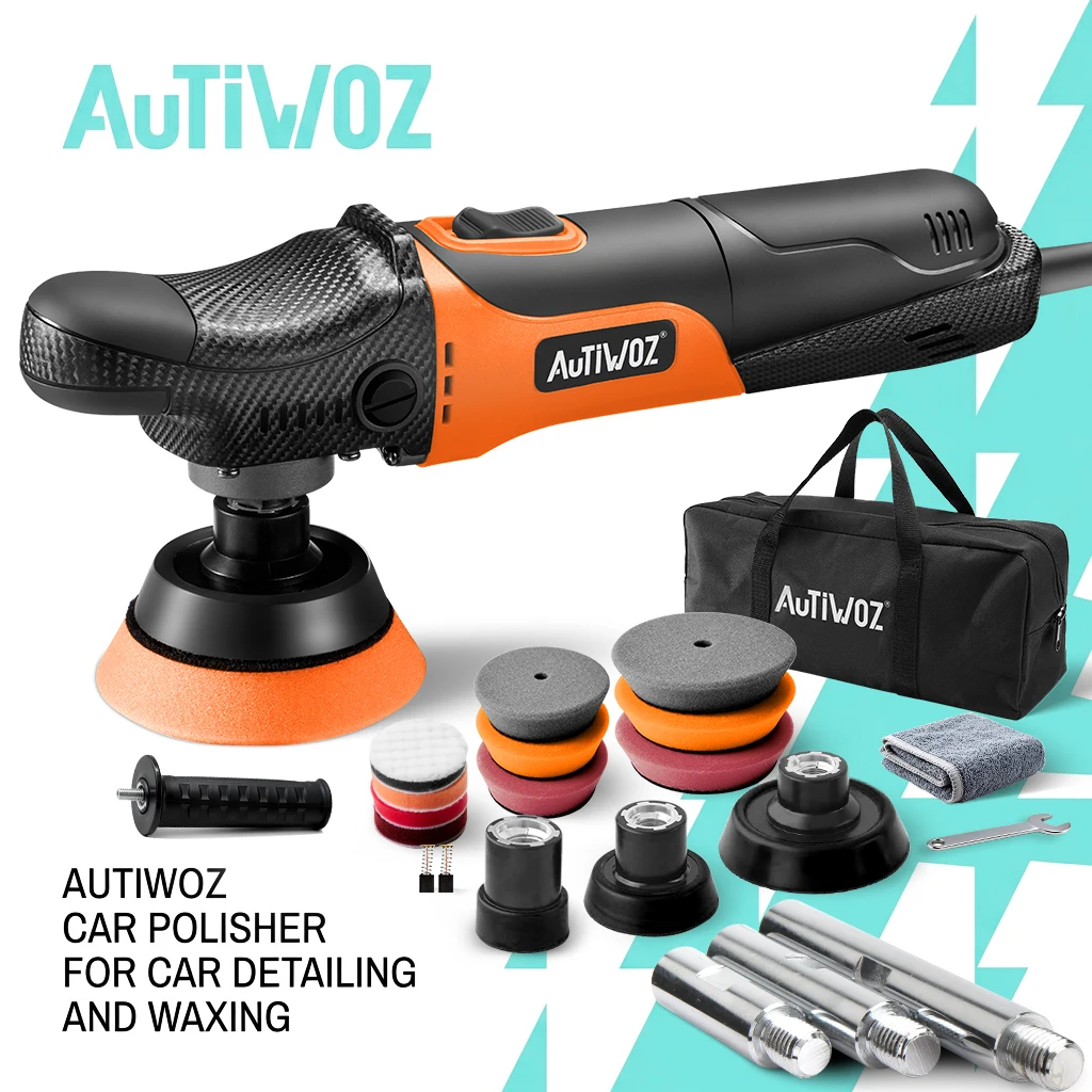 

Полировальная машинка AUTIWOZ с карбоновым дизайном, роторная, 1/2/3 дюйма, мини-набор для детейлинга, 600 Вт, для ухода за автоэмалью, с удлинительными стержнями