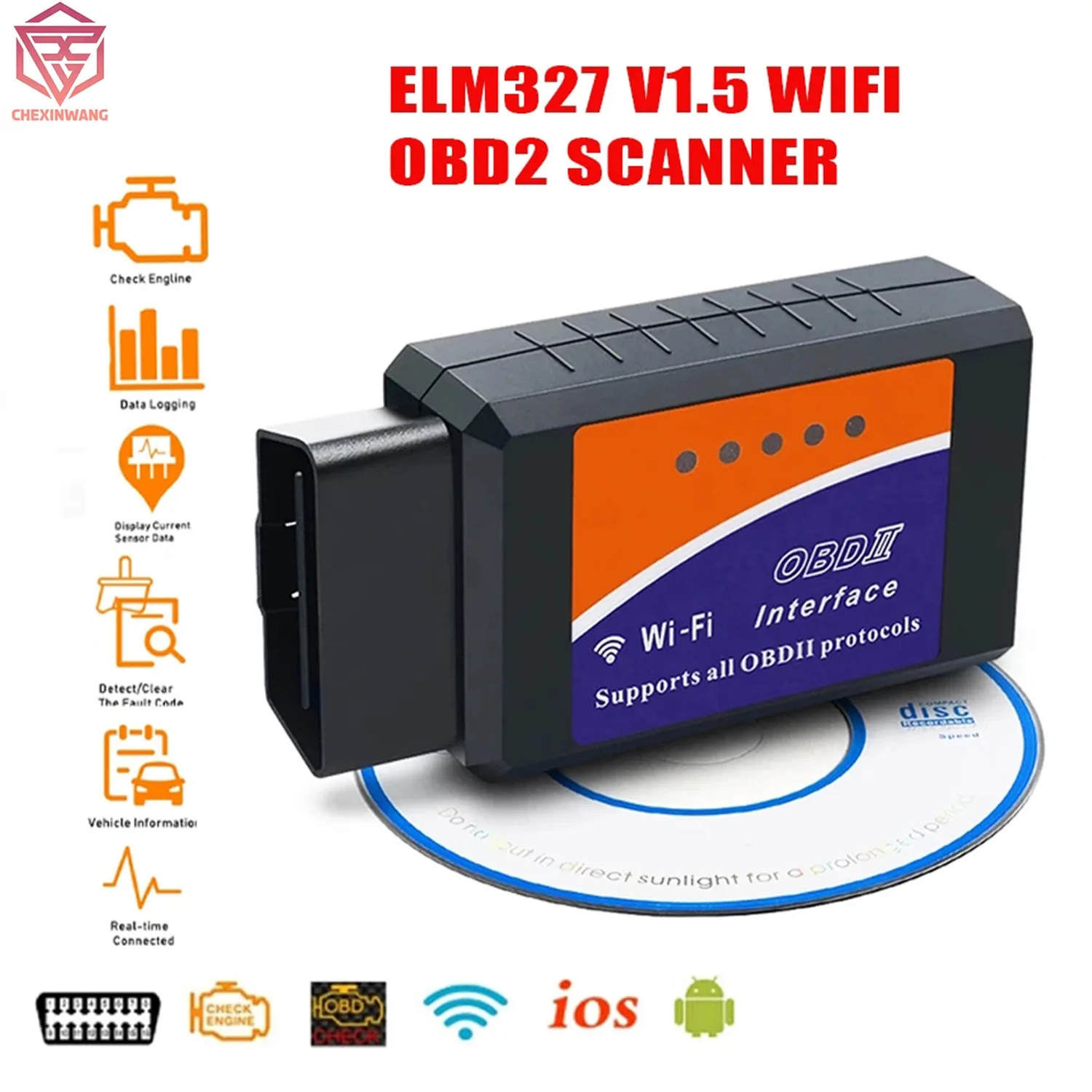 

ELM327 V1.5 OBD2 Scanner WIFI 1.5 Car Diagnostic Tool For Android IOS Windows ELM-327 OBD2 Code Reader Elm 327