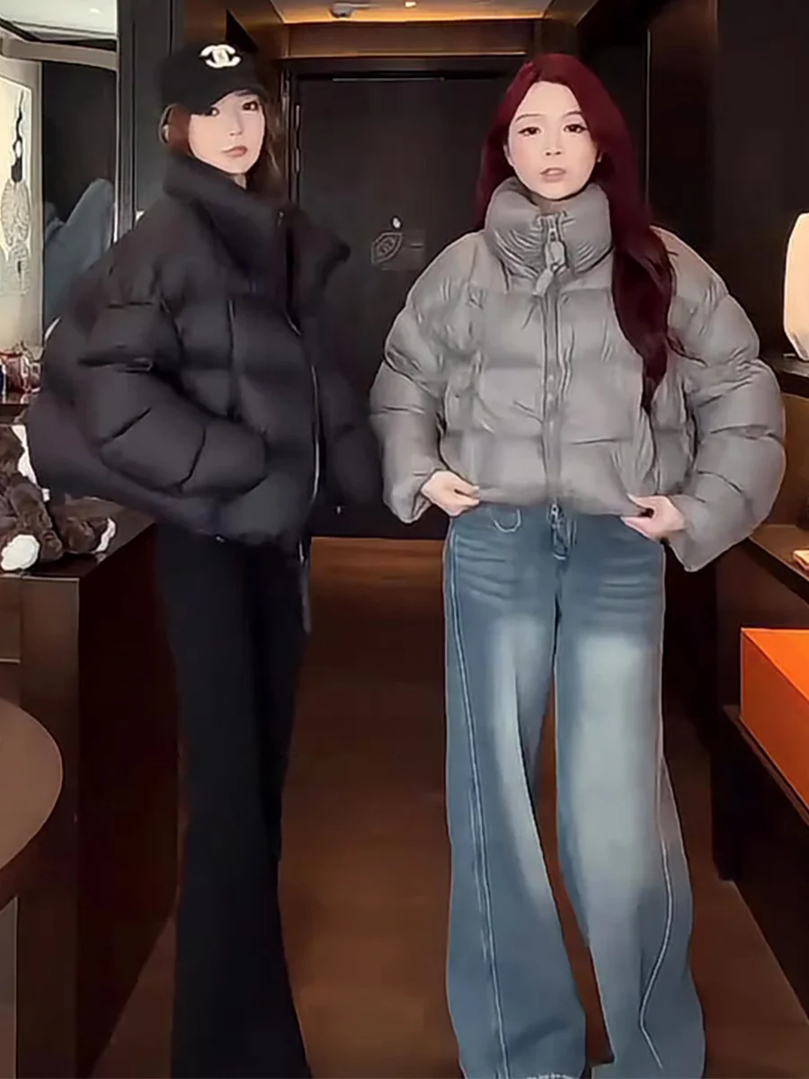 Femme ort Puffer Jaet 90 blanc Du vers le bas col montant Thi pain chaud Sle vêtements d'extérieur d'hiver décontracté Faion