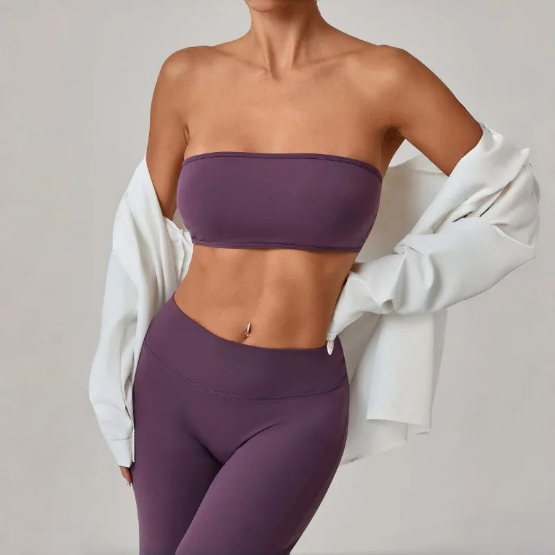 حمالة صدر لليوجا عارية للسيدات ضيقة ومضادة للوهج ملفوفة حول الصدر مع قمصان لياقة بدنية ملابس رياضية للجري في الهواء الطلق #1