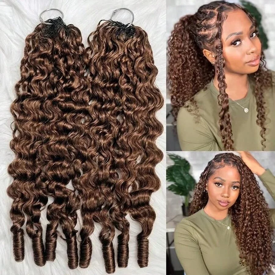 GOWIK Miracle Knots Crochet Human Hair Braids Chocolate Brown 100% Human Hair Extensions Burmese Curly Feather Crochet Human Hair