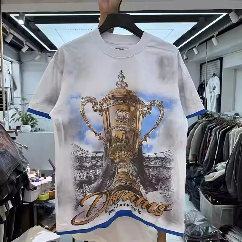 نوعية جيدة VALE VALLEY أحلام رياضية المتعثرة الحفر تي شيرت موضة غسلها يدويا الرجال النساء الصيف نمط النمط الأمريكي #2