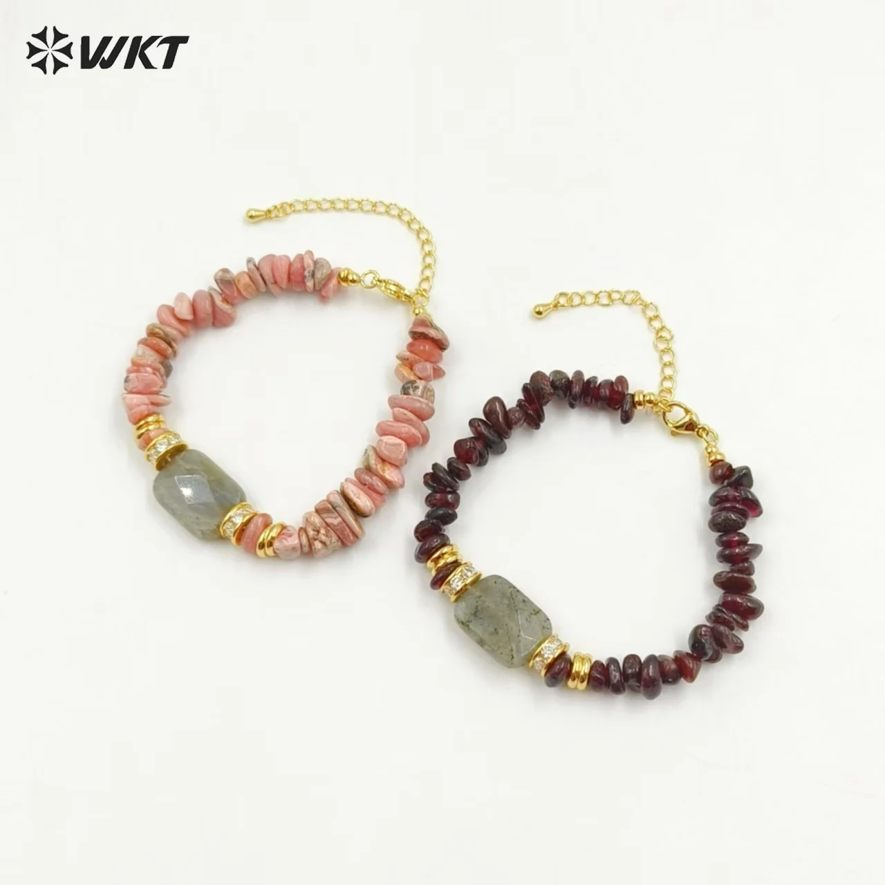 WT-B692 WKT Natural Stone Bracket Adjustable Beaded Irregular Stainless Steel Chain With Labradorite For Women Jewelry Gift