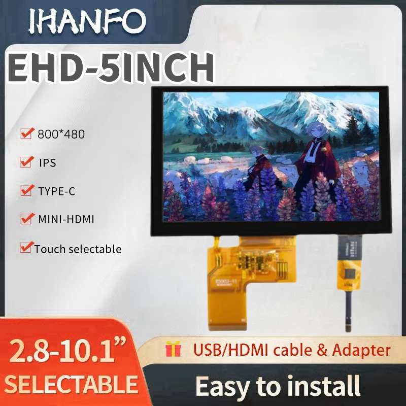 40PIN 5-inch universal support touch TYPE-C power mini HDMI interface high-definition brightness display screen+board solution