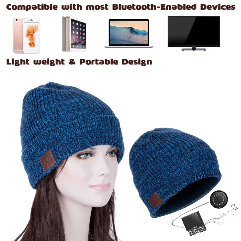 Women Men Bluetooth Beanie Hat 5.0 Wireless Beanie with Microphone Music Hat Stocking Stuffers Winter Knitted Hat