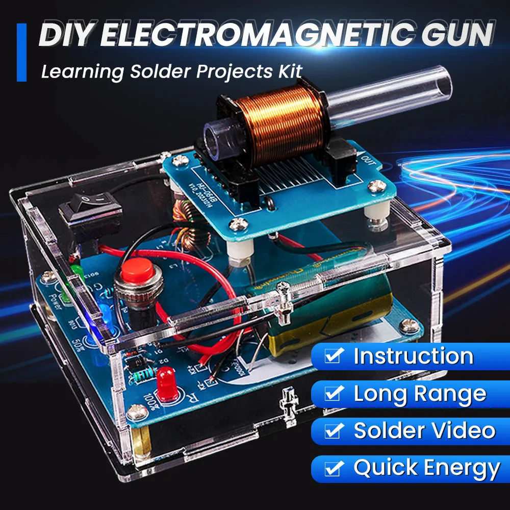 DIY Electronic Kit High Voltage Electromagnetic Gun HU-064 Coil Booster Module Circuit Making Acrylic Case Without Battery