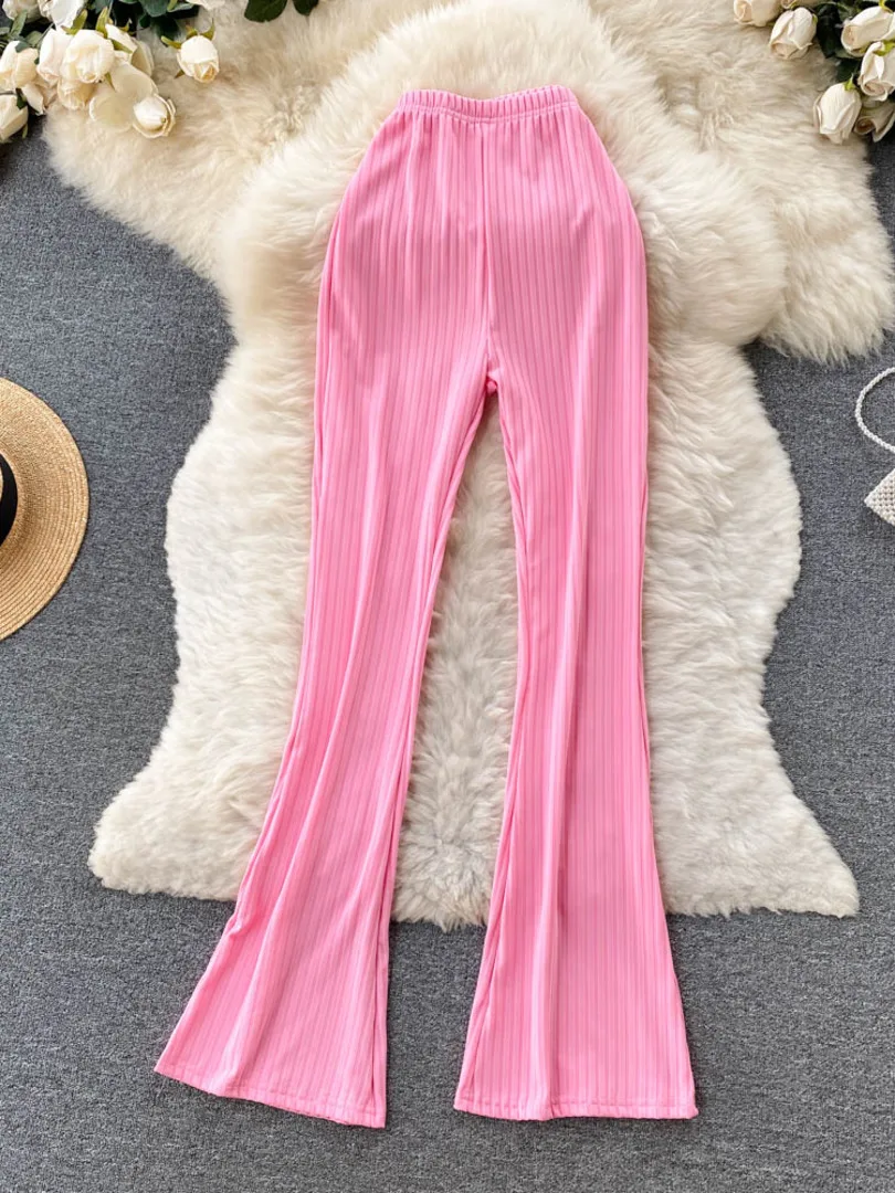 

Foamlina Casual Women Long Pants 2023 Ins Fashion Summer Flare Pants High Elastic Waist Slim Stretch Full Length Female Trousers