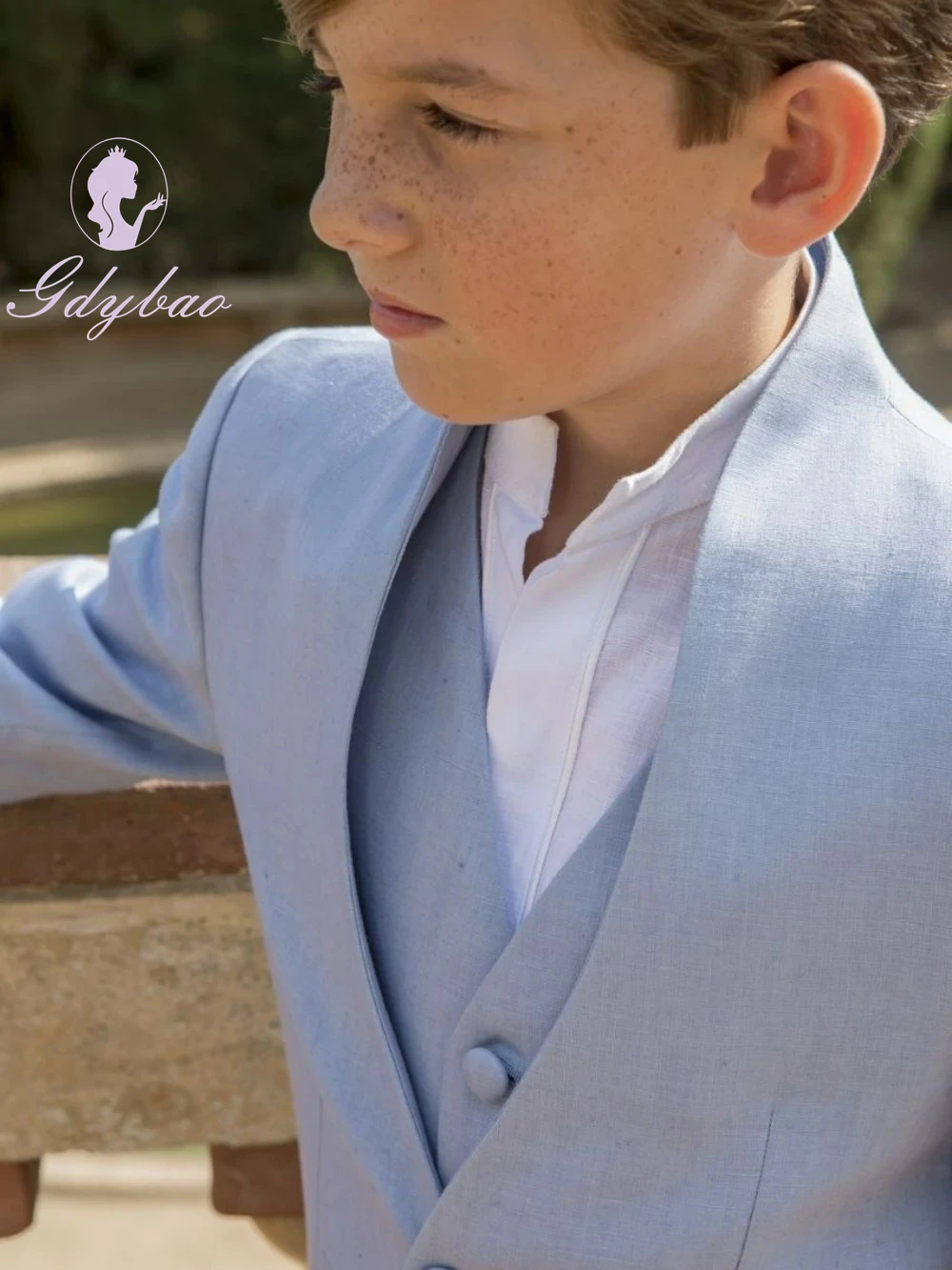 Light Blue Boy's Suit Set 3 Pc Jacket Pants Formal Shawl Lapel Kids Tuxedo Wedding Birthday Party Performance Handsome Wear