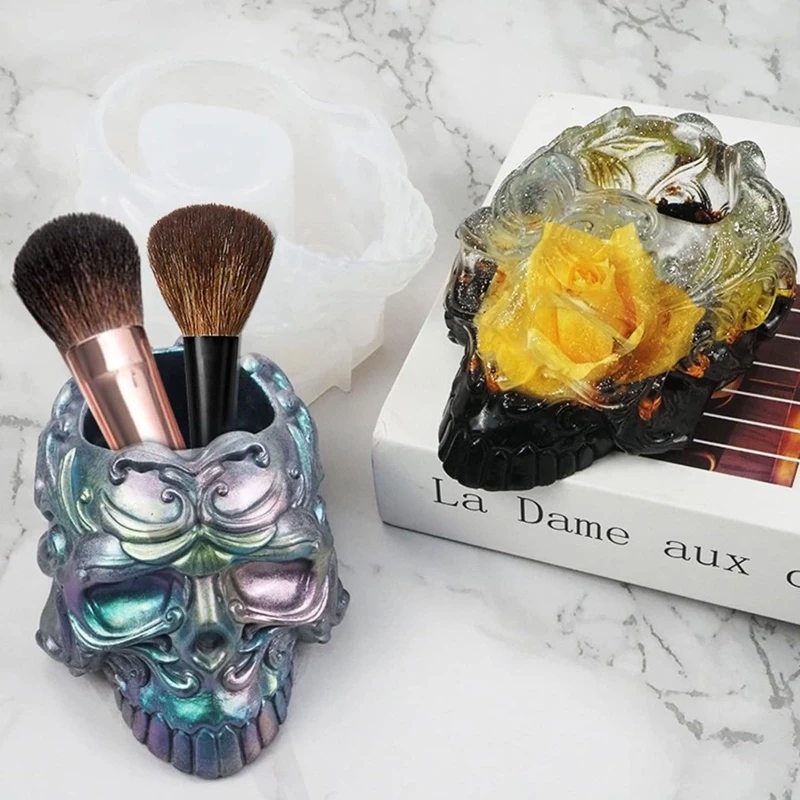 3D Skull Head Silicone Mold Ashtray Epoxy Resin Mold Crafts Plaster Flowerpot Plant Pot Mould