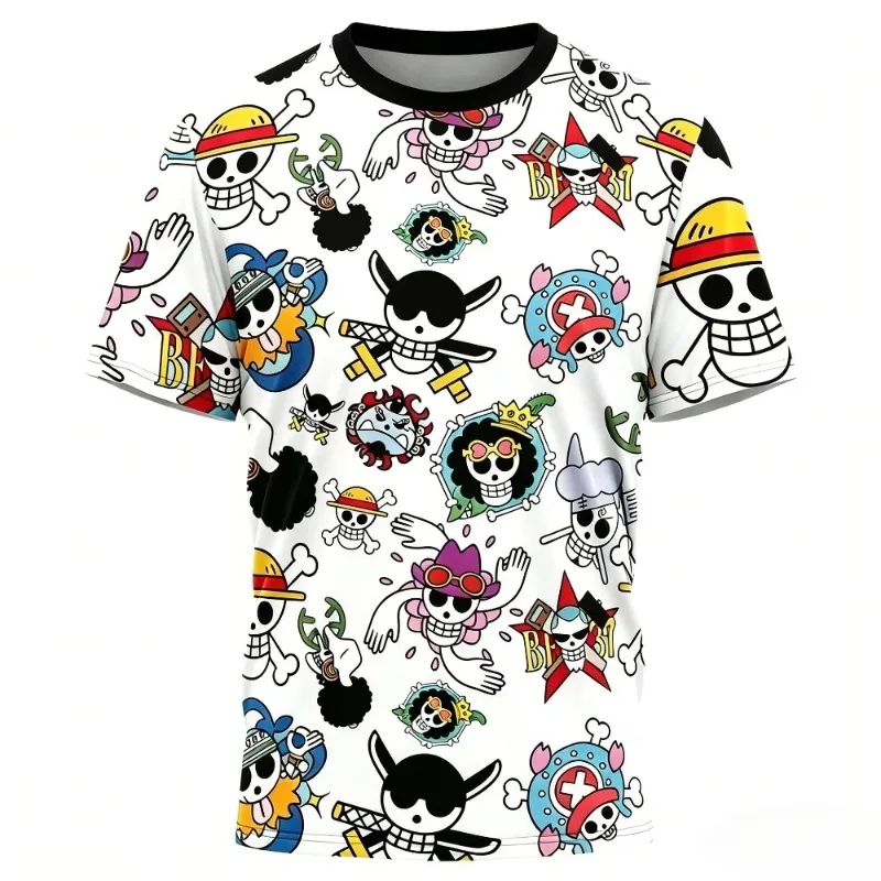 One Piece Anime Pirate Skull Doodle Graphic Short Sleeve Jersey 3D All Over Print Breathable Hip Hop Unisex Streetwear Top