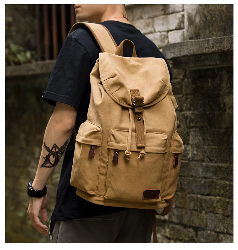 

Men's 14inch Laptop Backpack Vintage Canvas Unisex Travel Bags USB Charging Schoolbag Student Mochia