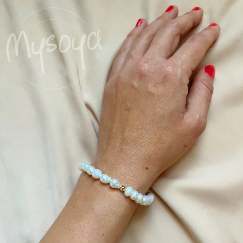

MYSOYA 5-6mm Irregular Freshwater Pearl Bracelet For Women And Men With Gift Box Birthday Wedding Christmas Jewelry Gift