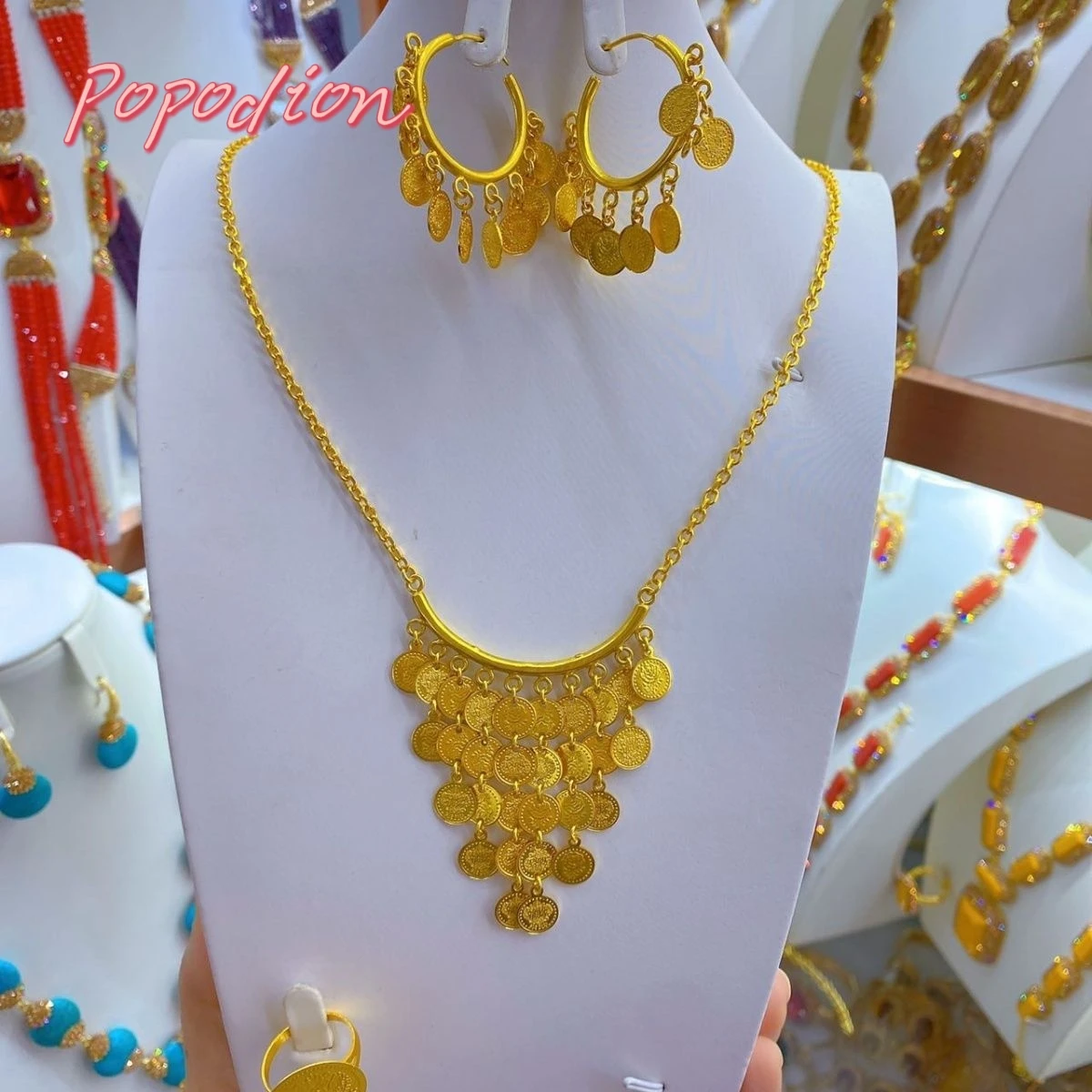 New Dubai 24K Gold Plated Party Necklace Earrings for Women's Jewelry Set DD10316