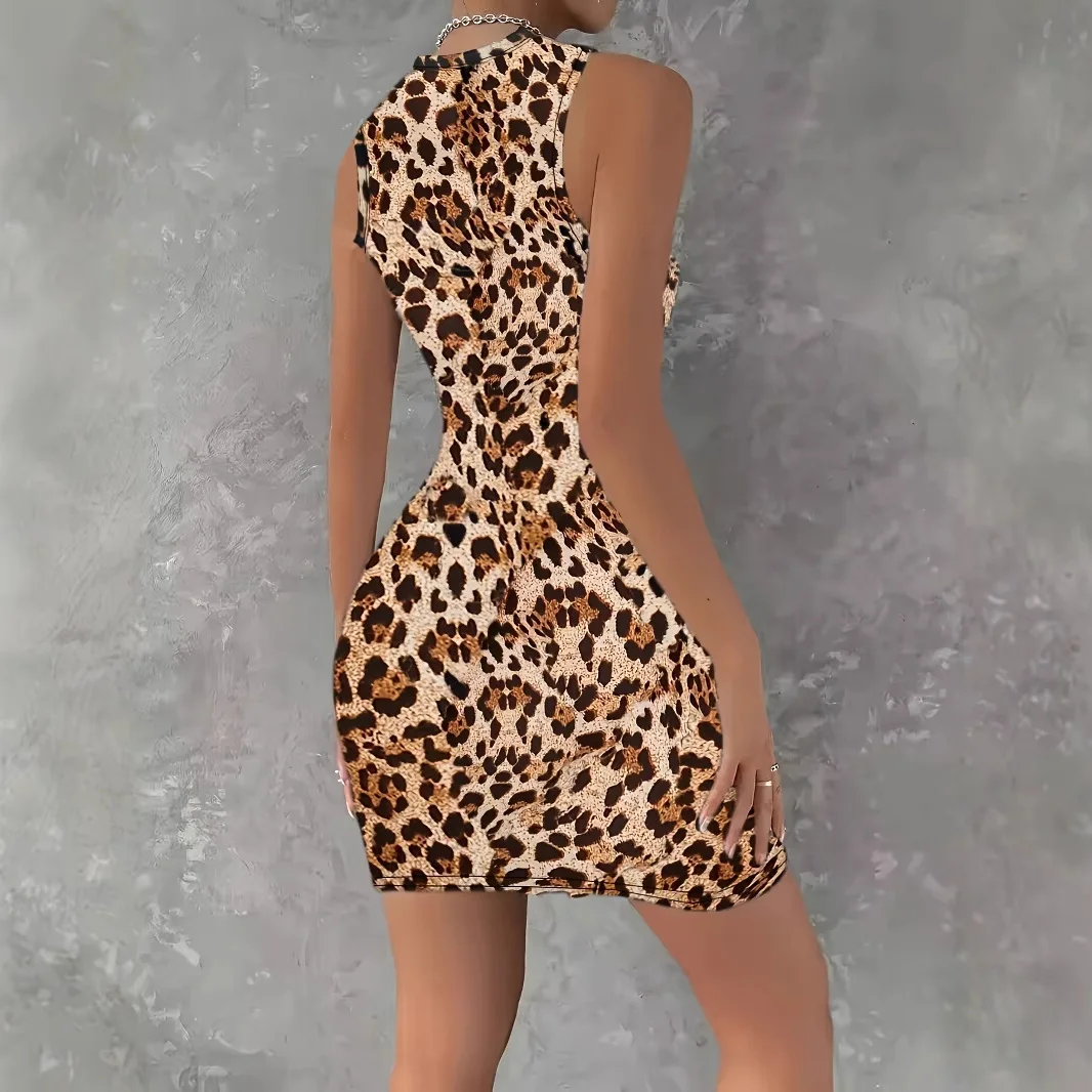 2025 sem mangas colete leopardo impressão vestidos sexy vestido feminino elegante moda bonito vestidos femininos festa noite vestidos