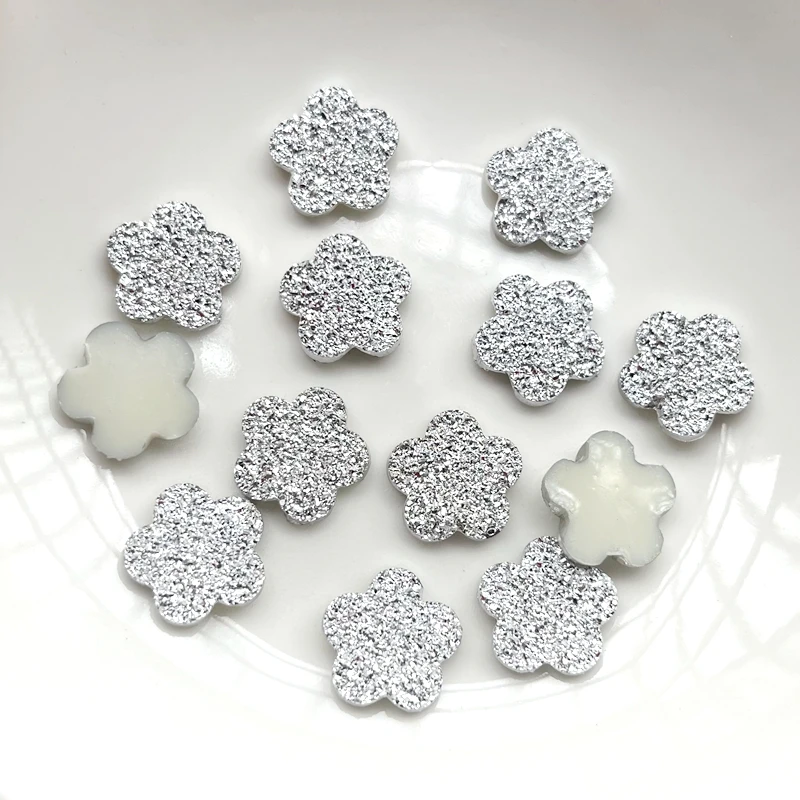 50pcs 14mm shiny mineral resin silver five-pointed star flower flat back stone decal DIY wedding jewelry scrapbook decoration