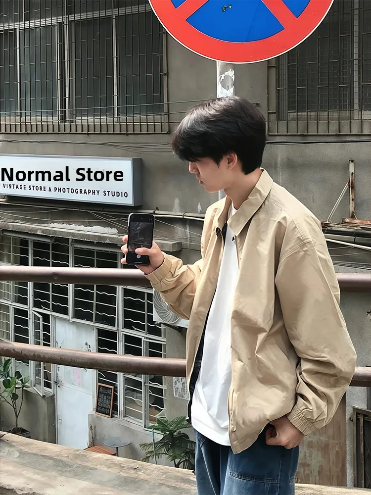 

Двусторонний клетчатый мужской джинт цвета хаки, весна-осень, американский воротник в стиле ретро, Cleanfit ort Flight Jaet, молодежный свободный крой