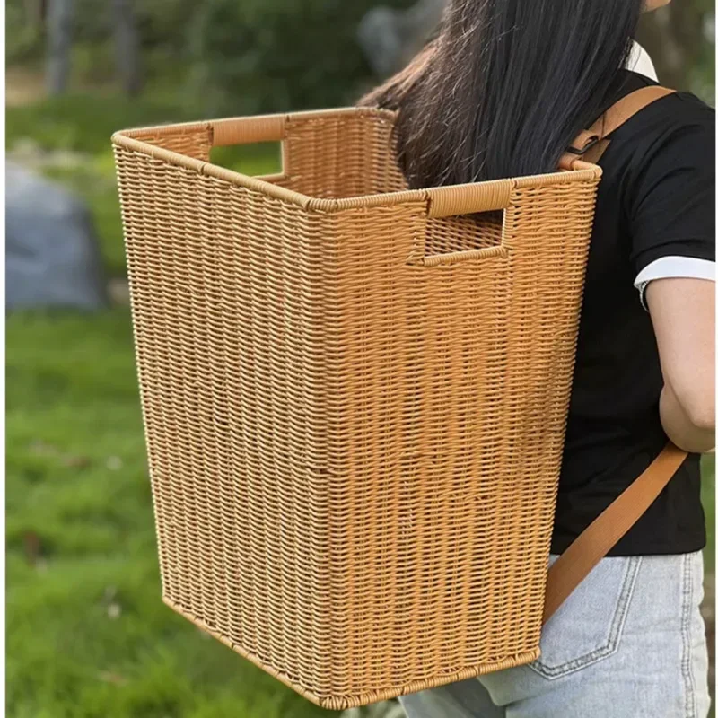 

Imitation Rattan Back Basket Large Woven Storage Bucket Tea Picking Vegetable Organizer Box Stable Load-bearing Home Supplies