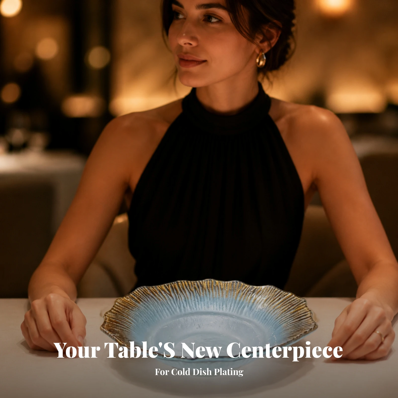 Glass Dish with Scalloped Rim Rippled Texture Glass Serving Plate with Gold Edge Sophisticated Versatile for Hosts
