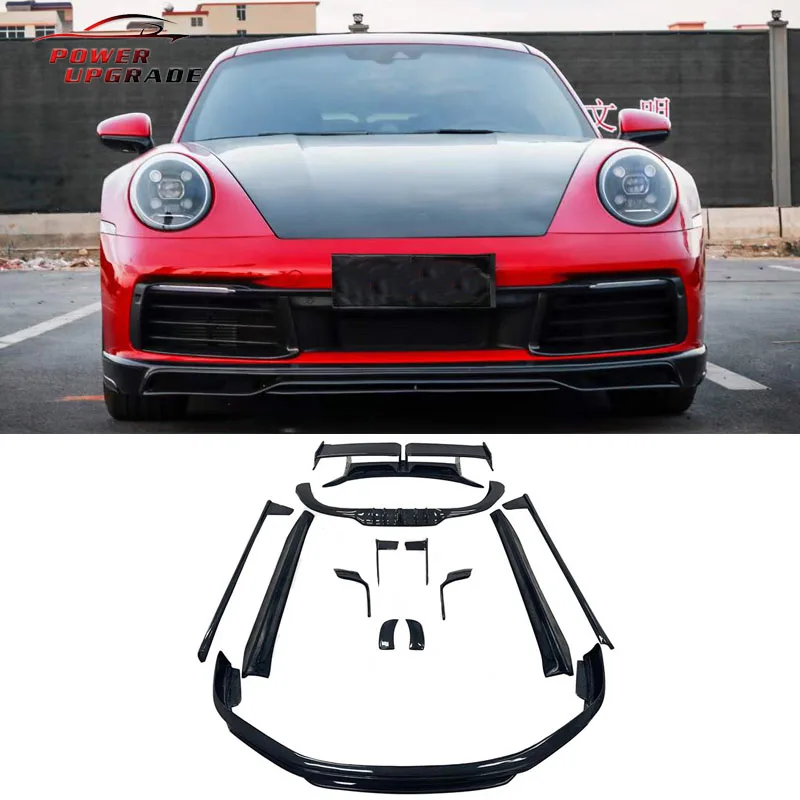 Techart Style Carbon Fiber Front Lip Front bumper Rear diffuser spoiler Side skirt For Porsche 911 992 Carrera Body kit