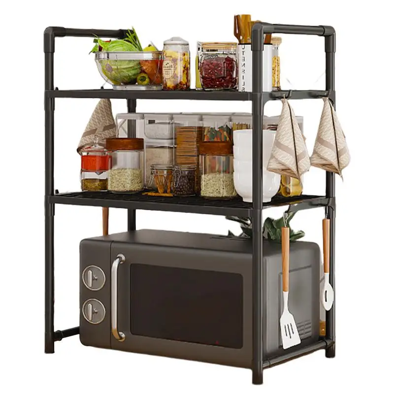 2tier Kitchen Microwave rack Adjustable Width Kitchen Multifuctional Organizer Carbon steel Sturdy Black White