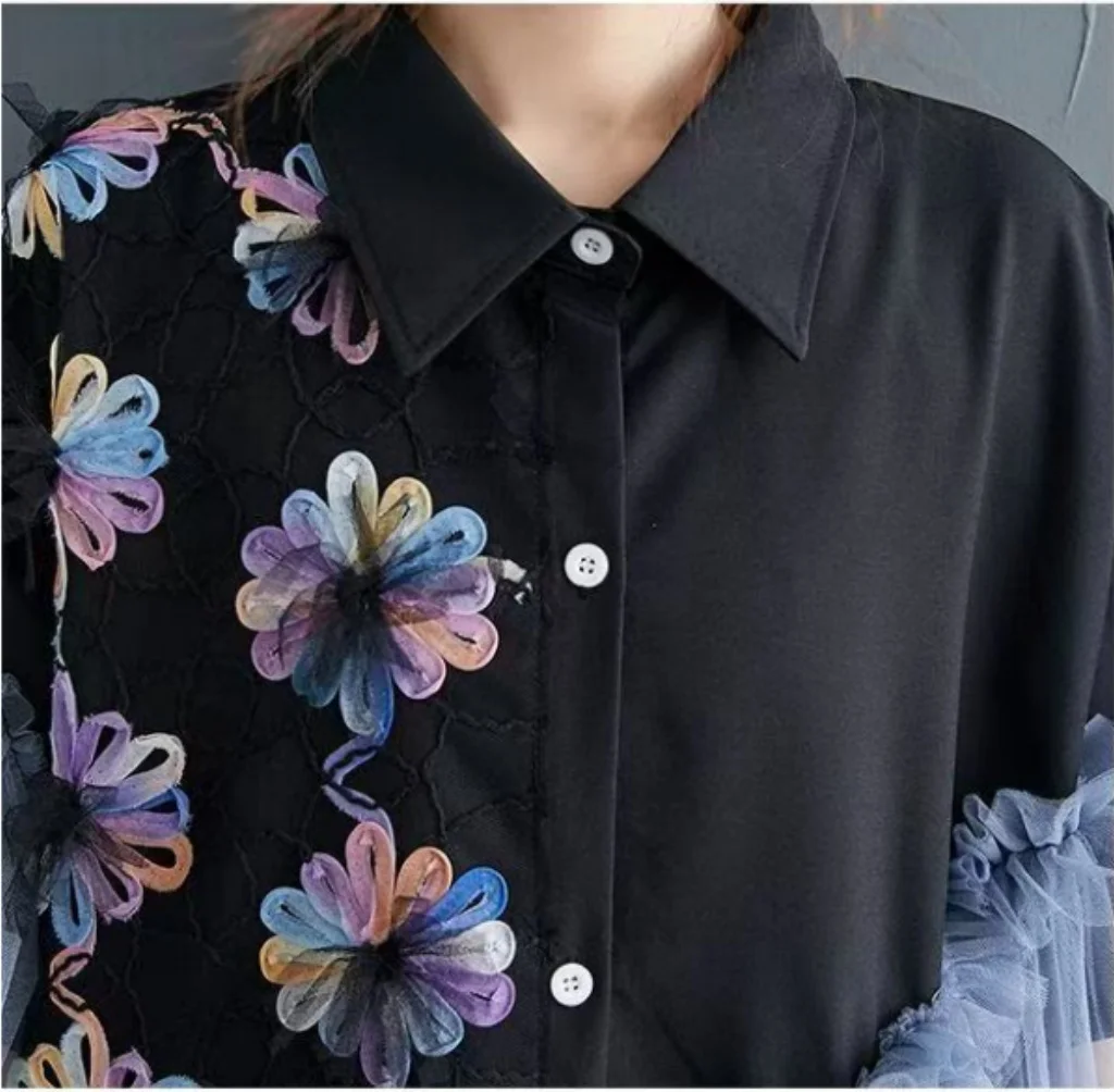 Plus Size European Style Summer Dress Loose Fit Slimming Embroidered Chiffon Sleeveless Irregular Color Block Women Dresses100kg
