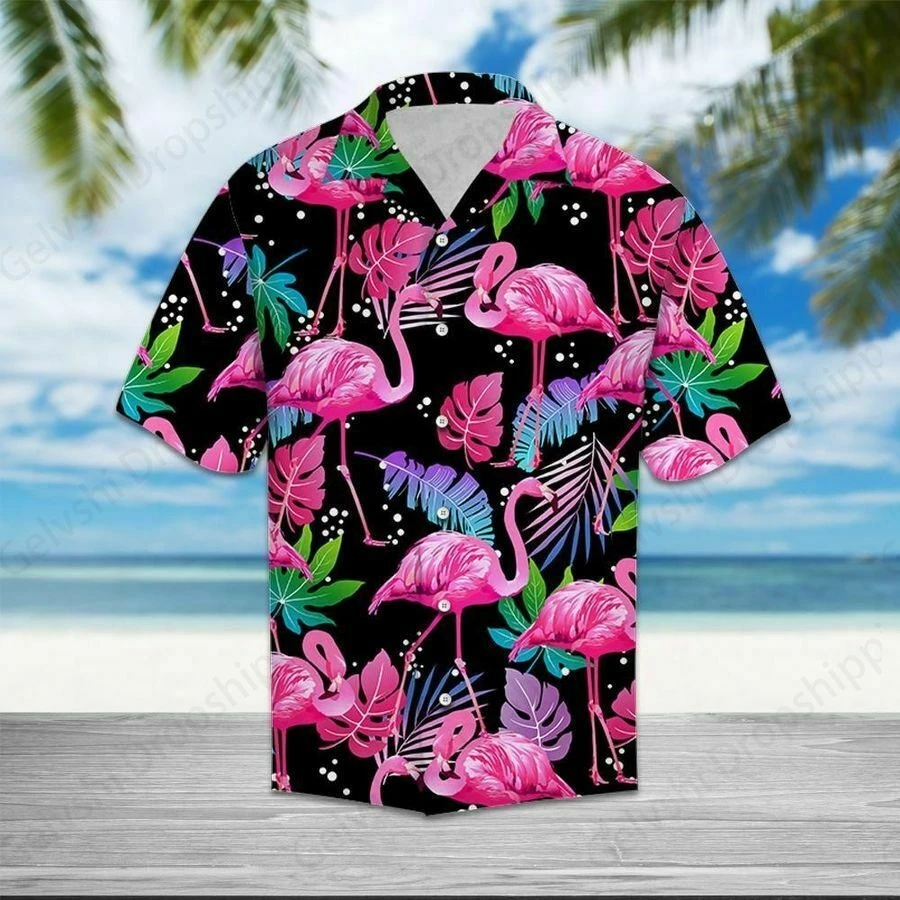 Animal Flamingo 3d Print Hawaiian Shirts Men Women Fashion Plus Size Beach Shirt Casual Streetwear Floral Blouses Lapel Camisas