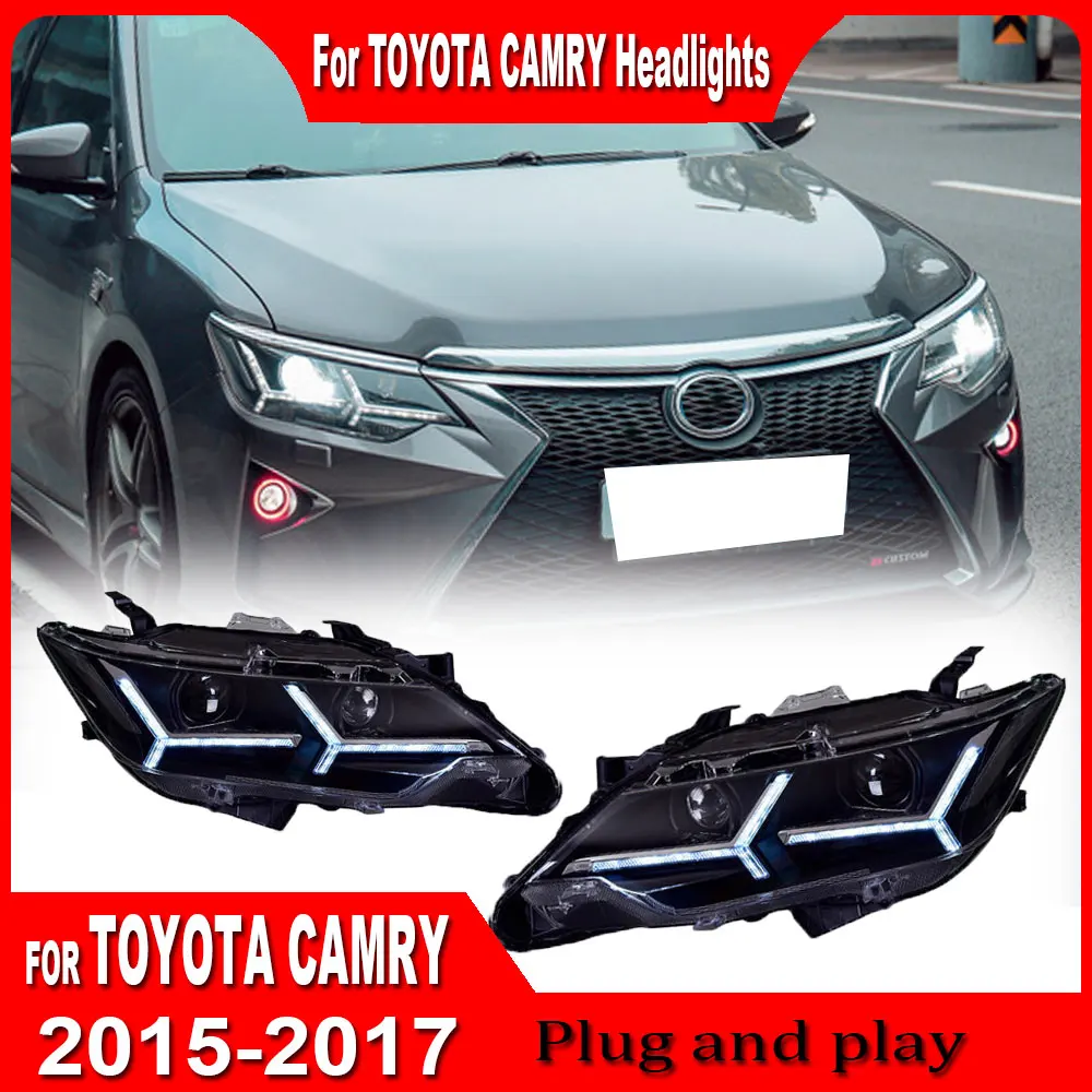 Car Headlamp For Toyota Camry 2015 2016 2017 Headlights Modified Head Lamp Lens Xenon HeadLight LED Daytime Running Lights