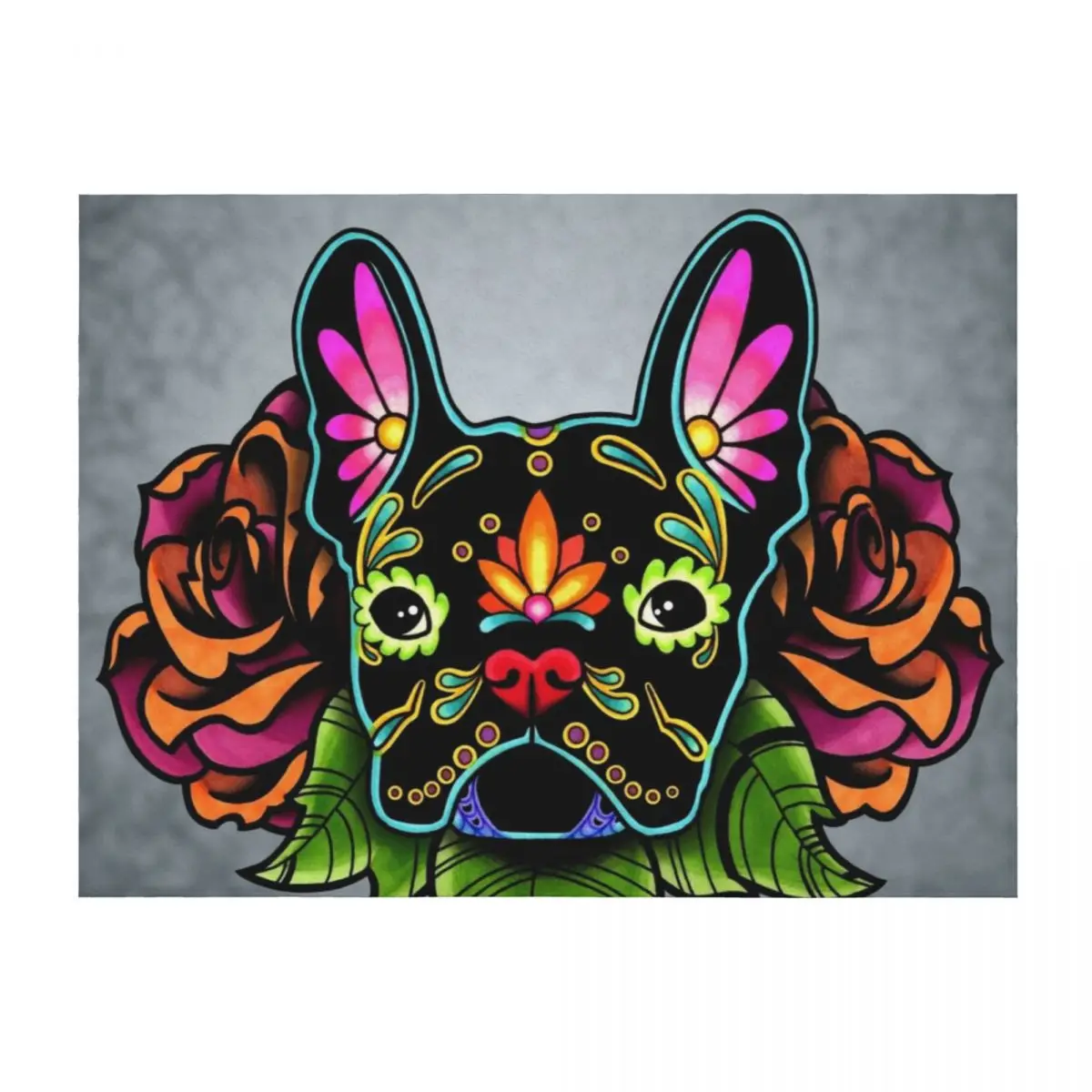 

Day of the Dead French Bulldog in Black Sugar Skull Dog Throw Blanket Polar Decorative Beds Cute Flannels Blankets