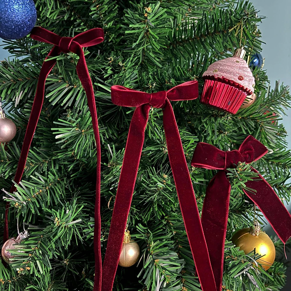 عيد الميلاد المخملية الشريط القوس اليدوية القوس ديكور الشعر يتدفقون حزام ديكور ل باقة حزمة الخياطة الملابس #2