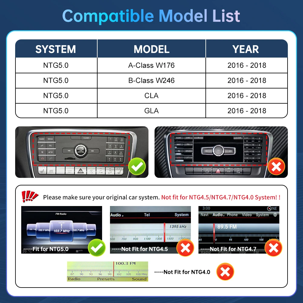 Road Top Wireless CarPlay Decoder for Mercedes Benz A B Class W176 W246 CLA GLA NTG5.0 2014-2018 with Android Auto