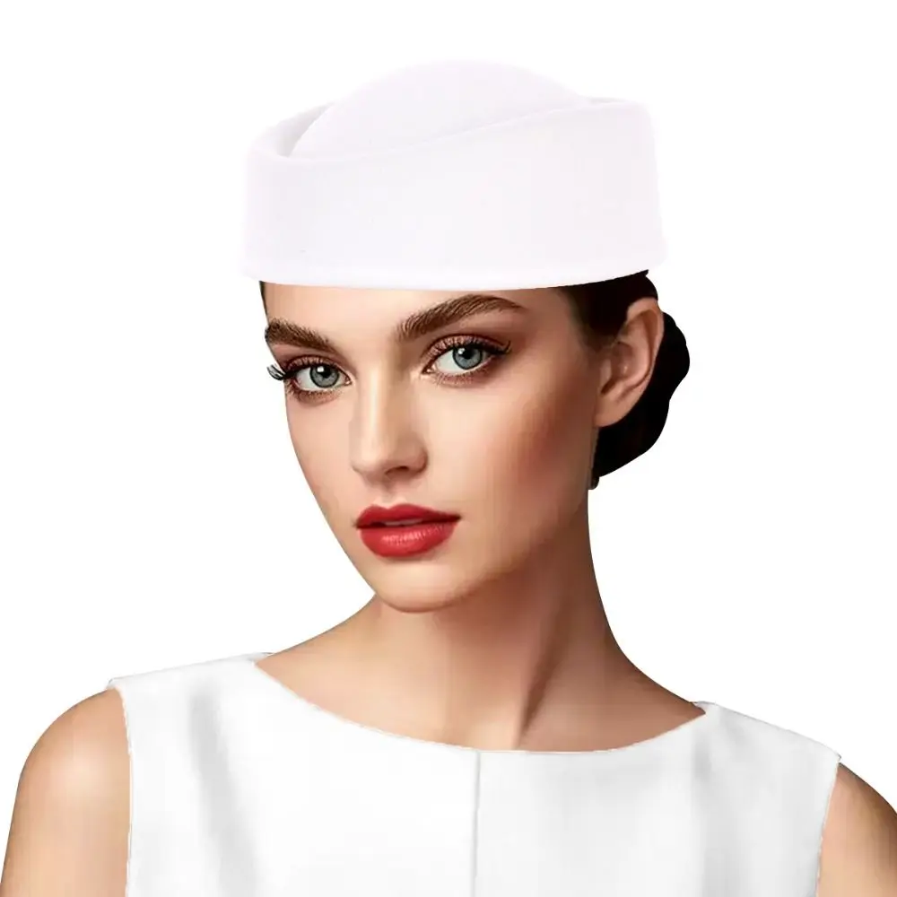 Woolen Top Hat Vintage Topper Hat Solid Color Retro Airline Stewardess Caps Charm Elegant Felt Beret Live Show