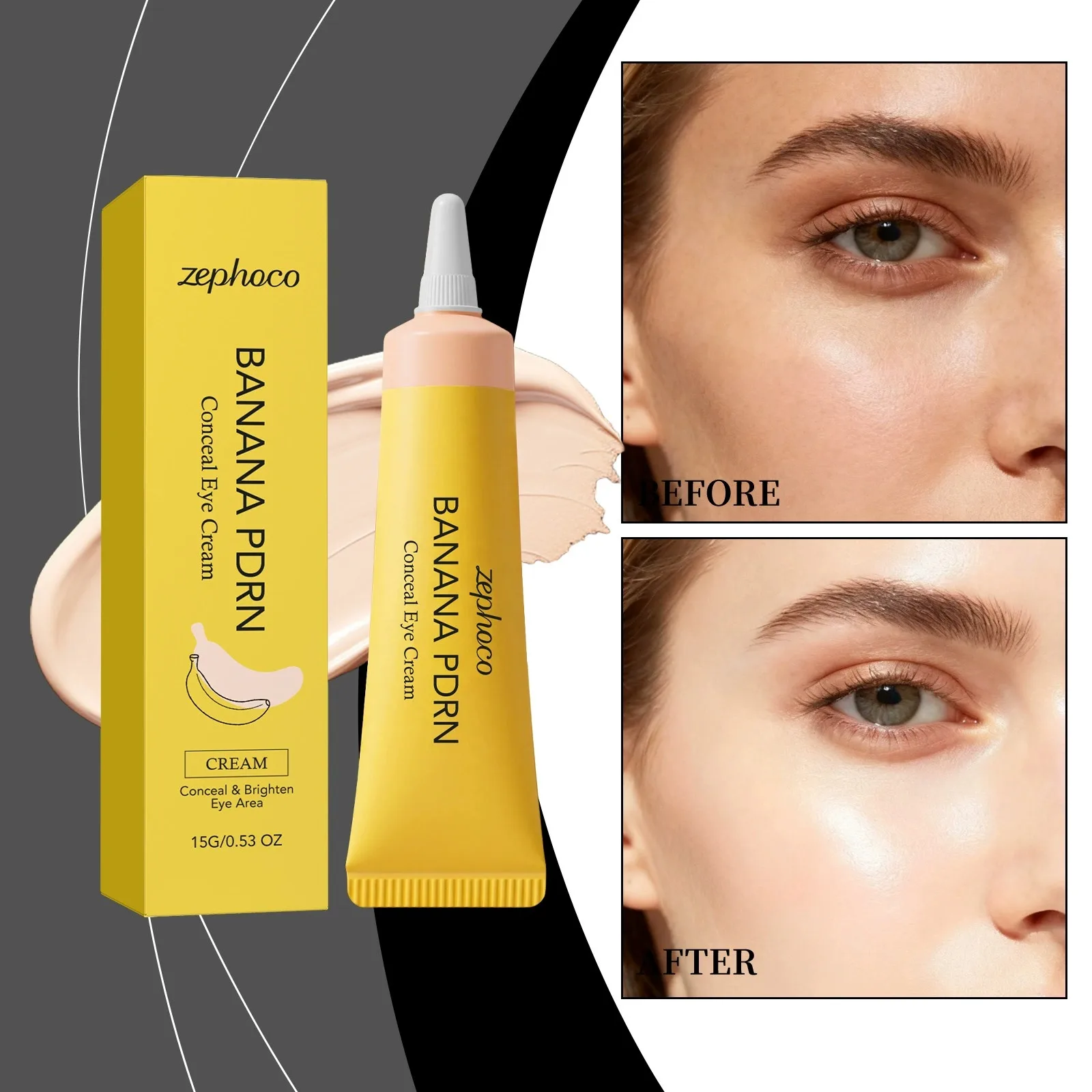 Creme para Olhos Banana PDRN: Textura Leve e Suave, Hidratante, Corretivo para a Área dos Olhos, Ilumina e Uniformiza o Tom da Pele, Base de Maquiagem para a Área dos Olhos