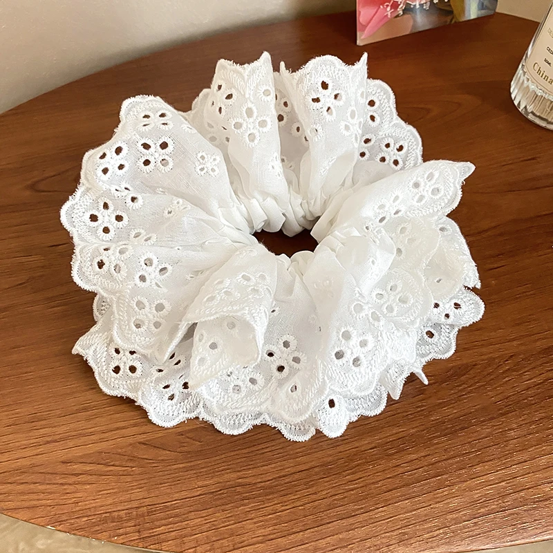 Korean Super Large White Lace Colon Hair Tie New For Women Fairycore Sweet Temperament Girl Rope Commuter Versatile Accessories image 4