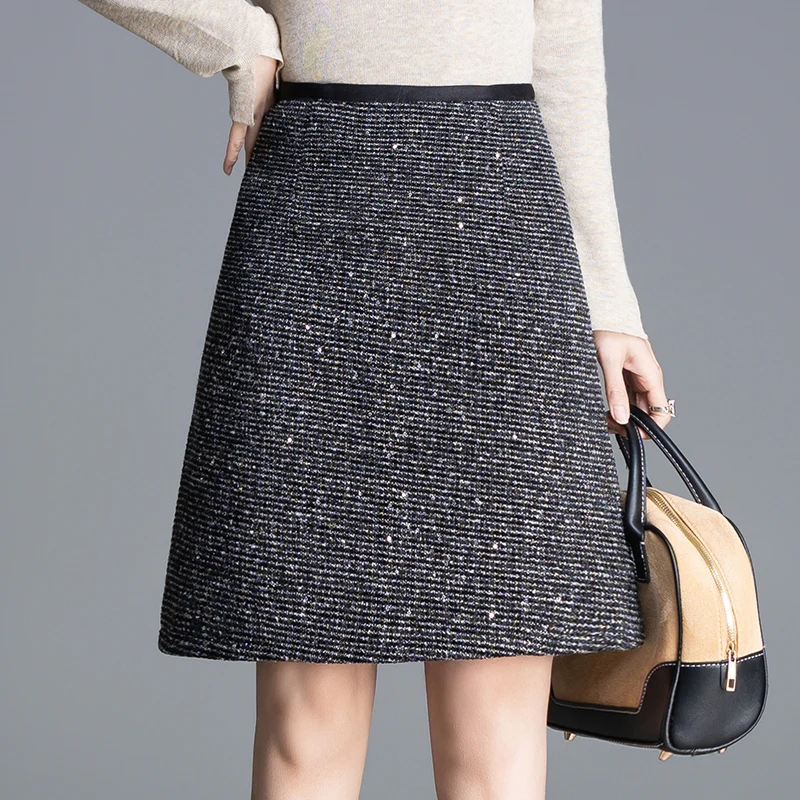 

Модная юбка А-силуэта с высокой талией для женщин, осенне-зимняя новинка, спортивная юбка из уютного полиэфирного волокна с ярким дизайном из пайеток